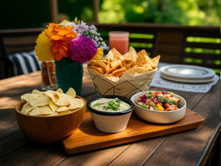 snacks station with chips and dip