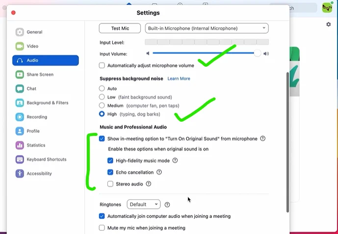 Zoom Audio Setting For Karaoke