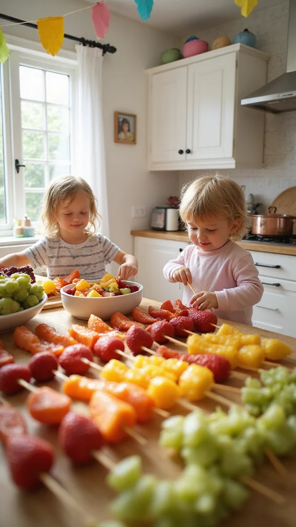 12 Easy Easter Breakfast Ideas Kids Can Help Make Themselves - 3. Colorful Fruit Skewers 1