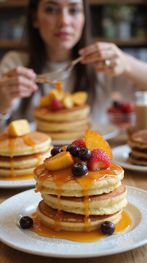 18 Budget-Friendly Breakfast Buffet Ideas That Still Look Amazing - 7. Fluffy Pancakes with Fruit Syrup 1