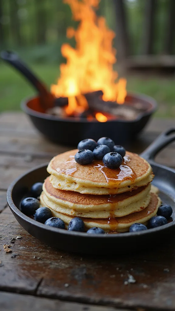 18 One-Pan Camping Breakfast Ideas You'll Want to Make Every Trip - 6. Blueberry Pancakes in a Skillet 1