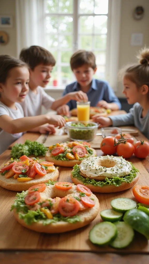 18 Quick Fun Breakfast Ideas for Busy School Morning Routines - 14. Bagels with Cream Cheese and Veggies 1