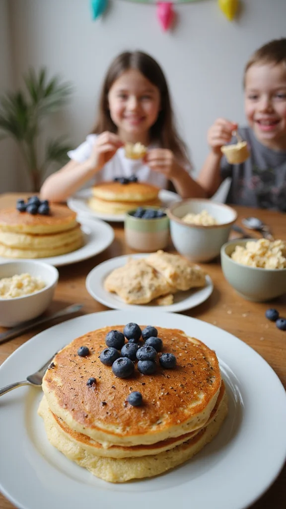 20 Adorable Easter Breakfast Ideas That Every Kid Will Love - 12. Poppy Seed Pancakes with Blueberries 1