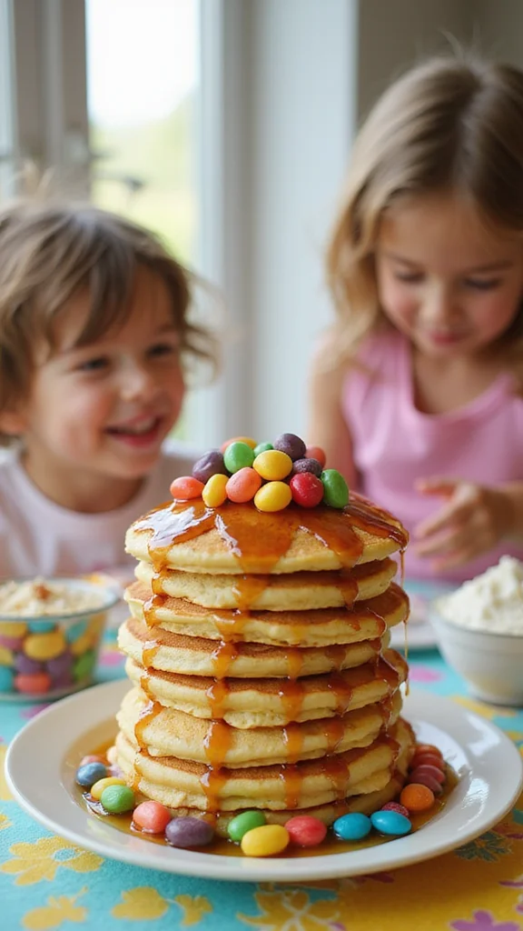 20 Adorable Easter Breakfast Ideas That Every Kid Will Love - 7. Jelly Bean Pancake Stack 1