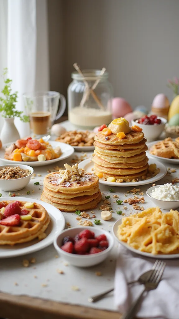 20 Beautiful Easter Breakfast Ideas to Wow Your Whole Family - 12. Pancake and Waffle Bar 1