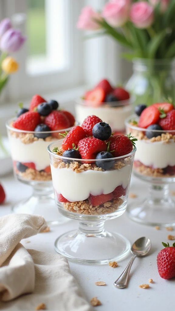 20 Beautiful Easter Breakfast Ideas to Wow Your Whole Family - 13. Yogurt Parfaits with Granola 1