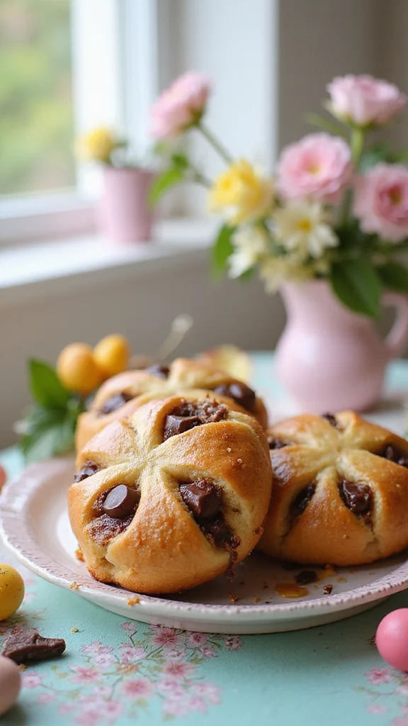 20 Beautiful Easter Breakfast Ideas to Wow Your Whole Family - 8. Chocolate Chip Hot Cross Buns 1