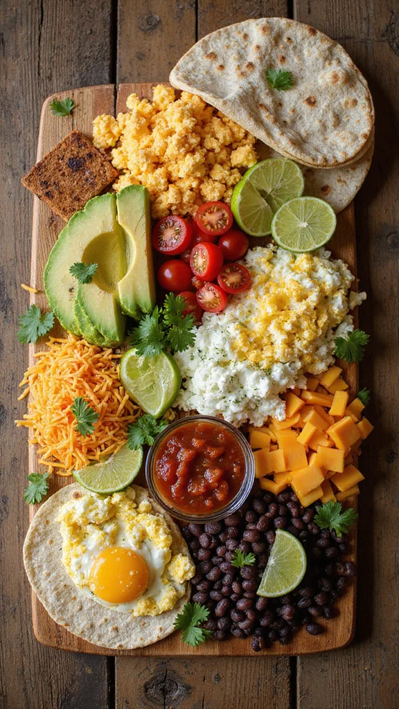 10 Mini Breakfast Grazing Board Ideas Perfect for Smaller Gatherings - 8. Build-Your-Own Breakfast Burrito Board 1