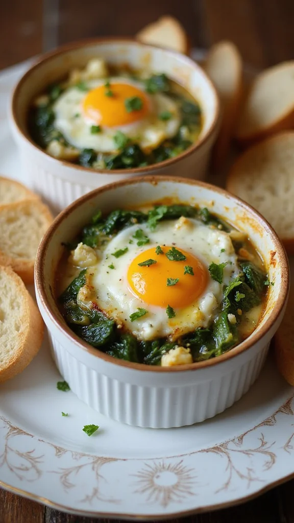 12 Elegant Breakfast Brunch Ideas to Genuinely Impress Your Guests - 8. Baked Eggs with Spinach and Feta 1