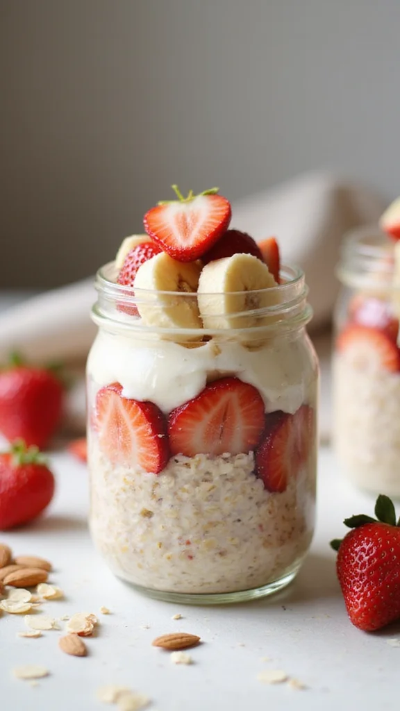 12 Healthy Strawberry Breakfast Recipes That Still Taste Totally Indulgent - 1. Strawberry Banana Overnight Oats 1