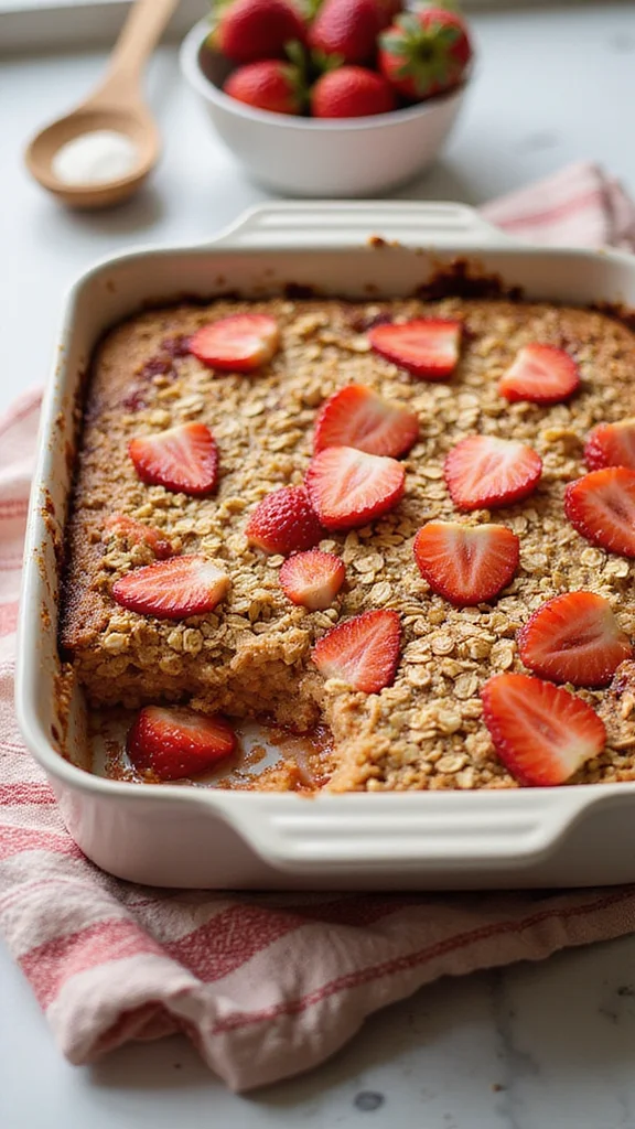 12 Healthy Strawberry Breakfast Recipes That Still Taste Totally Indulgent - 10. Strawberry Oatmeal Bake 1