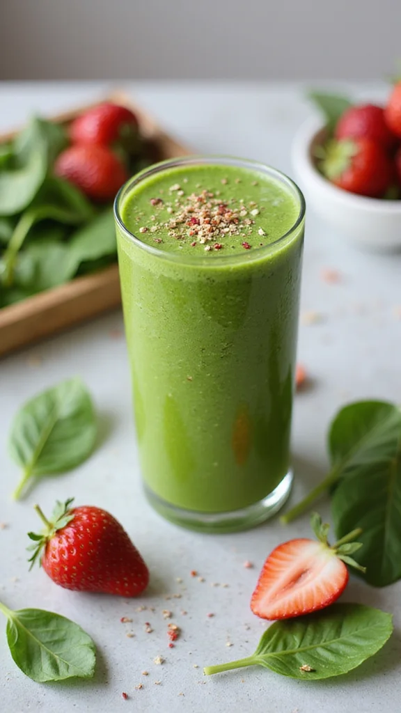 12 Healthy Strawberry Breakfast Recipes That Still Taste Totally Indulgent - 7. Strawberry & Spinach Smoothie 1