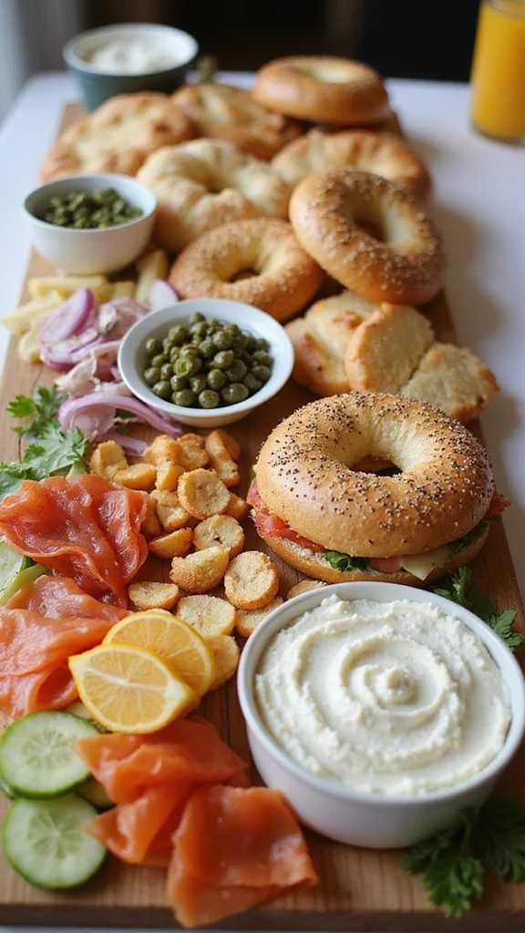 15 Beautiful Breakfast Grazing Board Ideas for Your Next Brunch - 15. DIY Bagel Bar 1