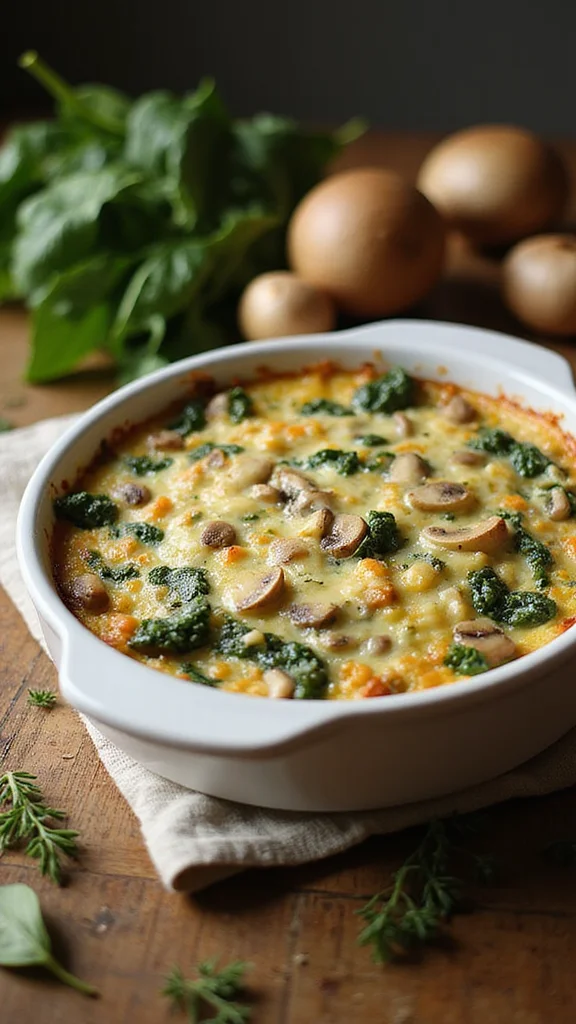 15 Make-Ahead Breakfast Casserole Ideas Perfect for Christmas Morning - 2. Cheesy Spinach and Mushroom Casserole 1