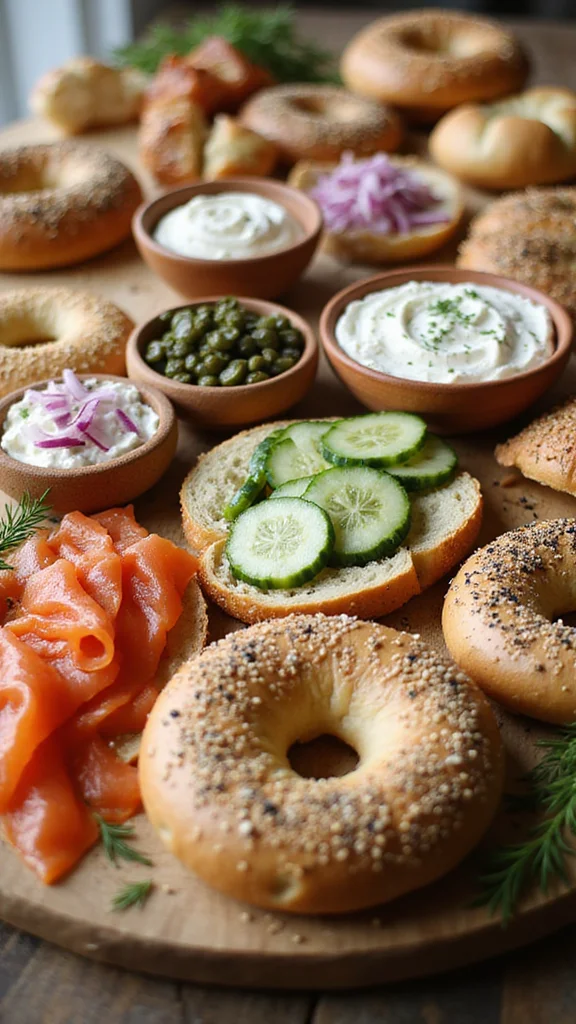 18 Budget-Friendly Breakfast Grazing Board Ideas That Still Wow - 9. Bagel Bar Extravaganza 1