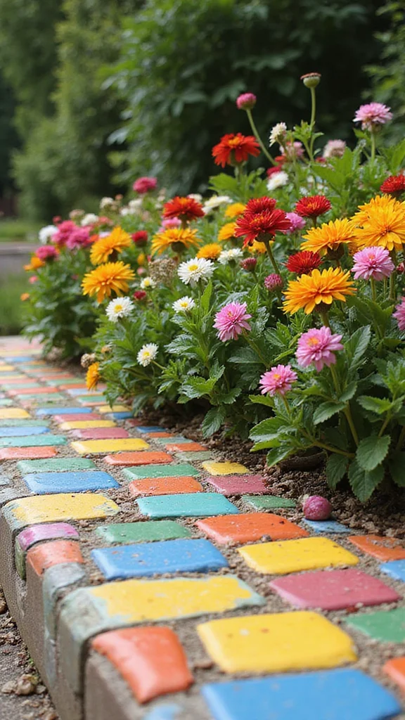 18 Flower Bed Border Ideas That Define Your Garden Like a Pro - 12. Colorful Tile Borders 1