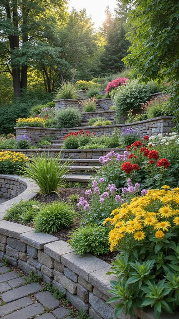 18 Flower Bed Border Ideas That Define Your Garden Like a Pro - 16. Terraced Flower Borders 1