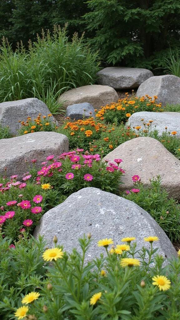18 Flower Bed Border Ideas That Define Your Garden Like a Pro - 18. Natural Boulders and Rocks 1