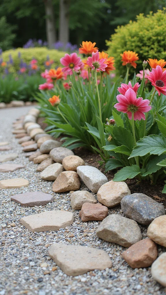 18 Flower Bed Border Ideas That Define Your Garden Like a Pro - 8. Gravel and Stone Combination Borders 1