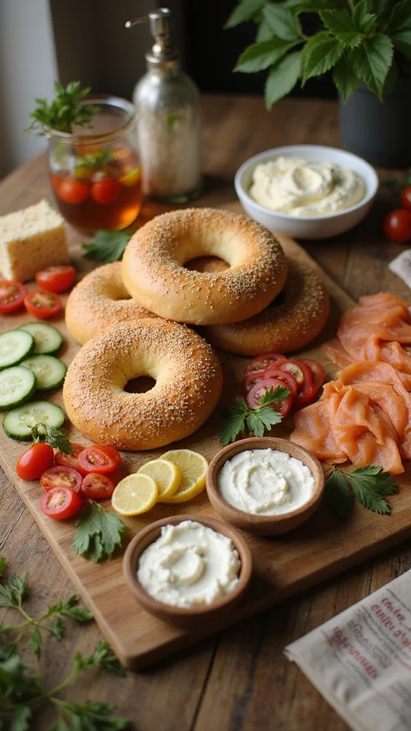 18 Make-Ahead Breakfast Brunch Ideas That Save You Precious Time - 9. Bagel Bar with Cream Cheese and Toppings 1