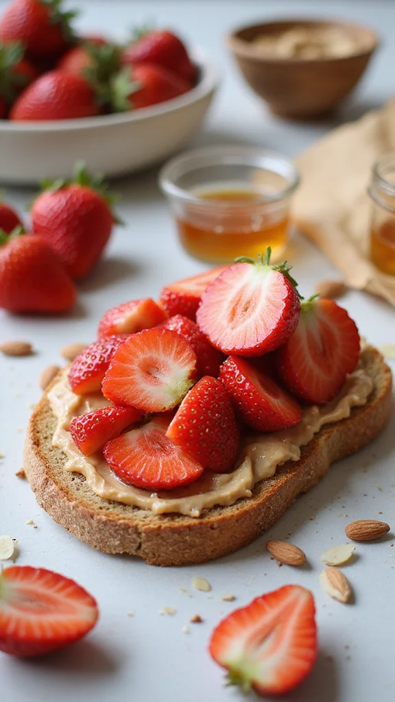 18 Make-Ahead Strawberry Breakfast Recipes to Prep for the Week Ahead - 17. Strawberry & Nut Butter Toast 1