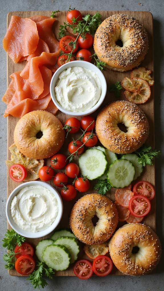 20 Easy Breakfast Grazing Board Ideas That Look Like You Tried Hard - 4. Bagel Bar with Toppings Galore 1