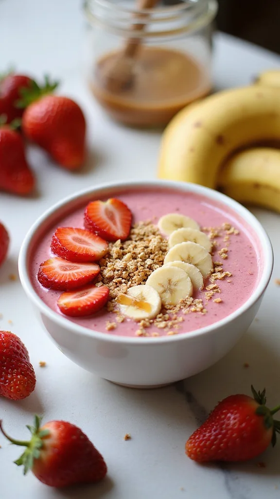 20 Fresh Strawberry Breakfast Recipes to Brighten Your Morning - 1. Strawberry Banana Smoothie Bowl 1