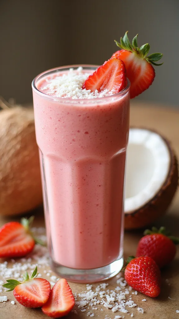 20 Fresh Strawberry Breakfast Recipes to Brighten Your Morning - 14. Strawberry Coconut Smoothie 1