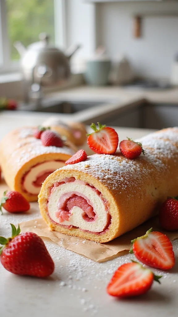 20 Fresh Strawberry Breakfast Recipes to Brighten Your Morning - 18. Strawberry Swiss Roll 1