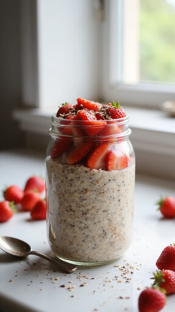 20 Fresh Strawberry Breakfast Recipes to Brighten Your Morning - 7. Strawberry Overnight Oats 1