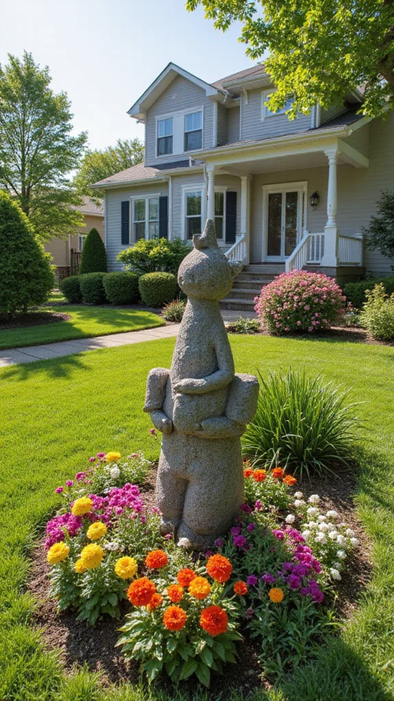 20 Gardening Ideas That Will Elevate Your Front Yard and Curb Appeal! - 9. Add a Unique Garden Ornament 1