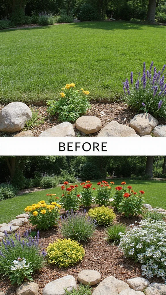 Before and After Front Yard Transformations That Cost Under $500 - 1. From Grassy Patch to Flower Paradise 1