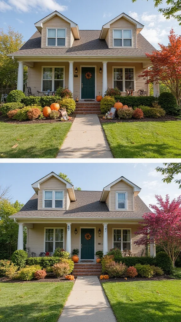 Before and After Front Yard Transformations That Cost Under $500 - 10. Seasonal Decor for Year-Round Appeal 1