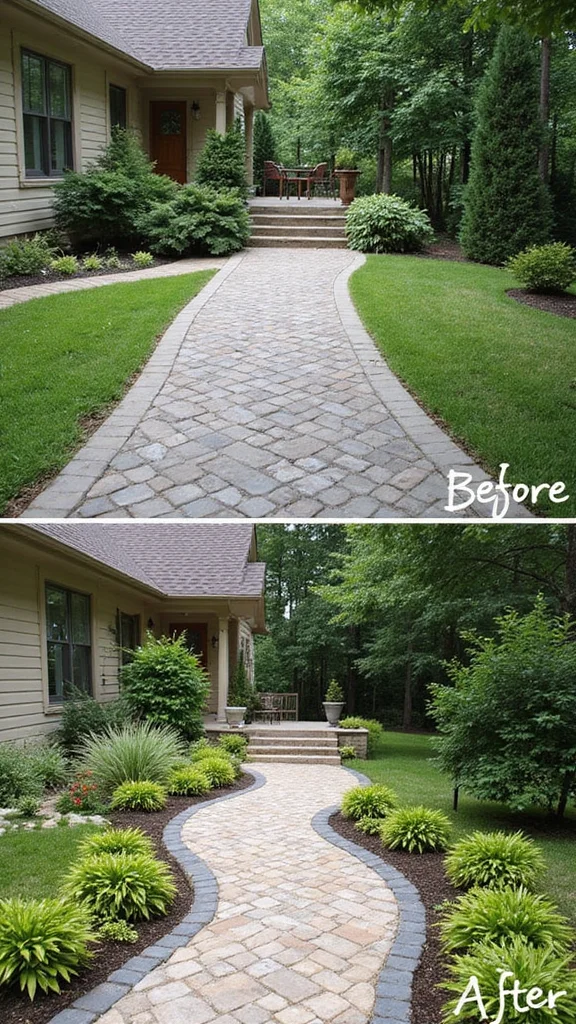 Before and After Front Yard Transformations That Cost Under $500 - 2. The Power of Pathways 1