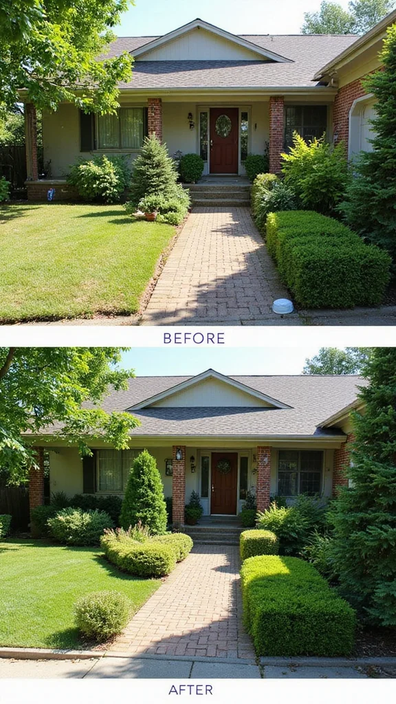 Before and After Front Yard Transformations That Cost Under $500 - 3. Shrubs for Structure 1