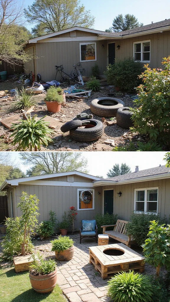 Before and After Front Yard Transformations That Cost Under $500 - 7. Upcycling for Unique Decor 1