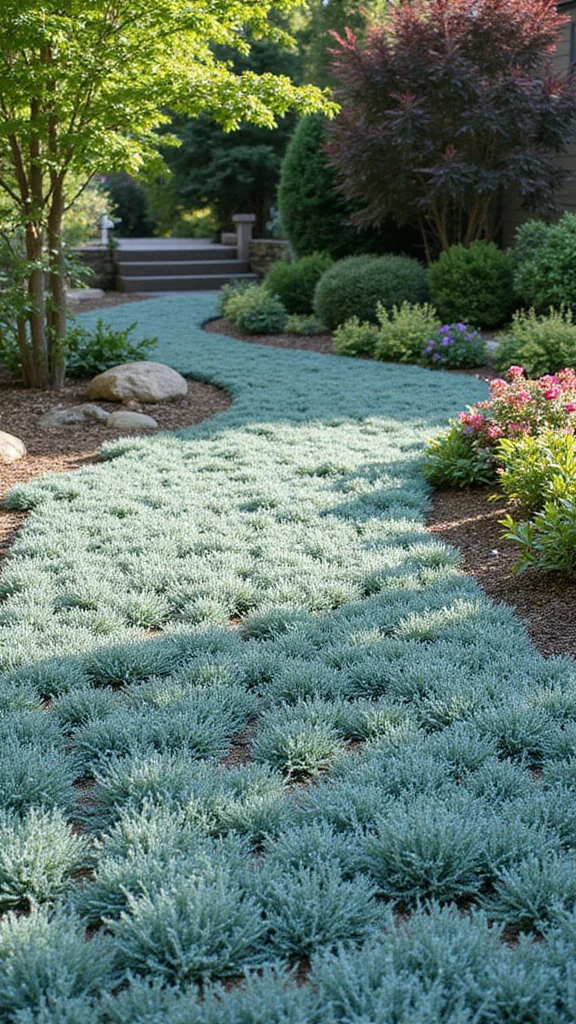 Best Low-Growing Shrubs for Front Yard Landscaping That Need No Pruning - 2. Creeping Juniper (Juniperus horizontalis) 1