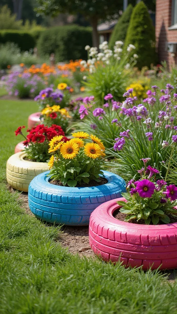 Cheap Flower Bed Edging Ideas That Look Expensive and Last for Years - 5. Recycled Tires 1