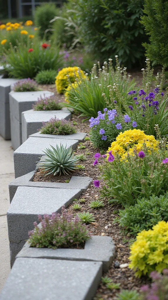 Cheap Flower Bed Edging Ideas That Look Expensive and Last for Years - 6. Concrete Blocks 1