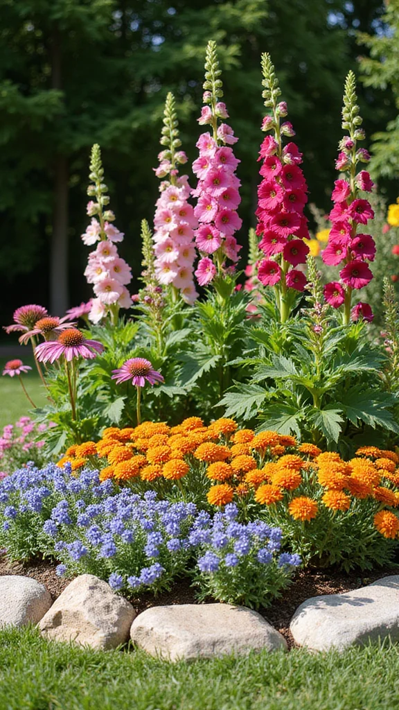 Corner Flower Bed Ideas That Make Awkward Yard Spaces Work Beautifully - 1. Layered Flowers for Depth 1