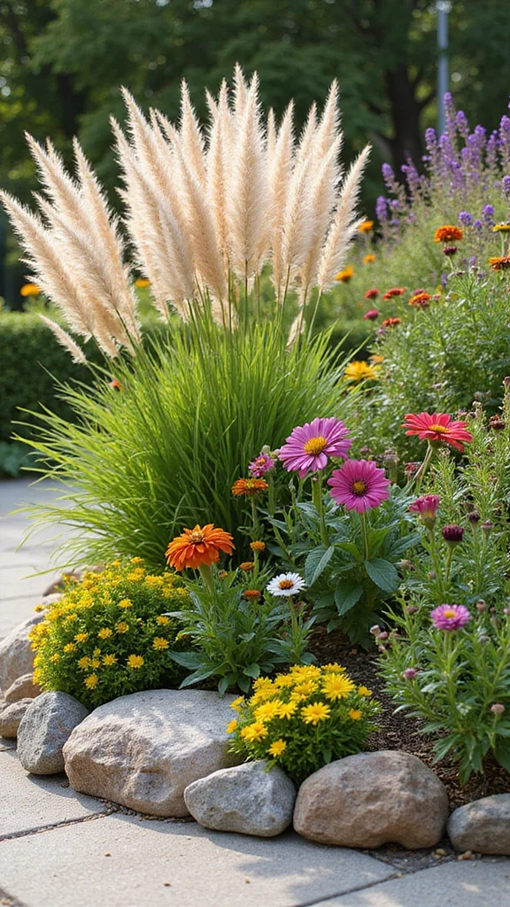 Corner Flower Bed Ideas That Make Awkward Yard Spaces Work Beautifully - 3. Incorporating Ornamental Grasses 1