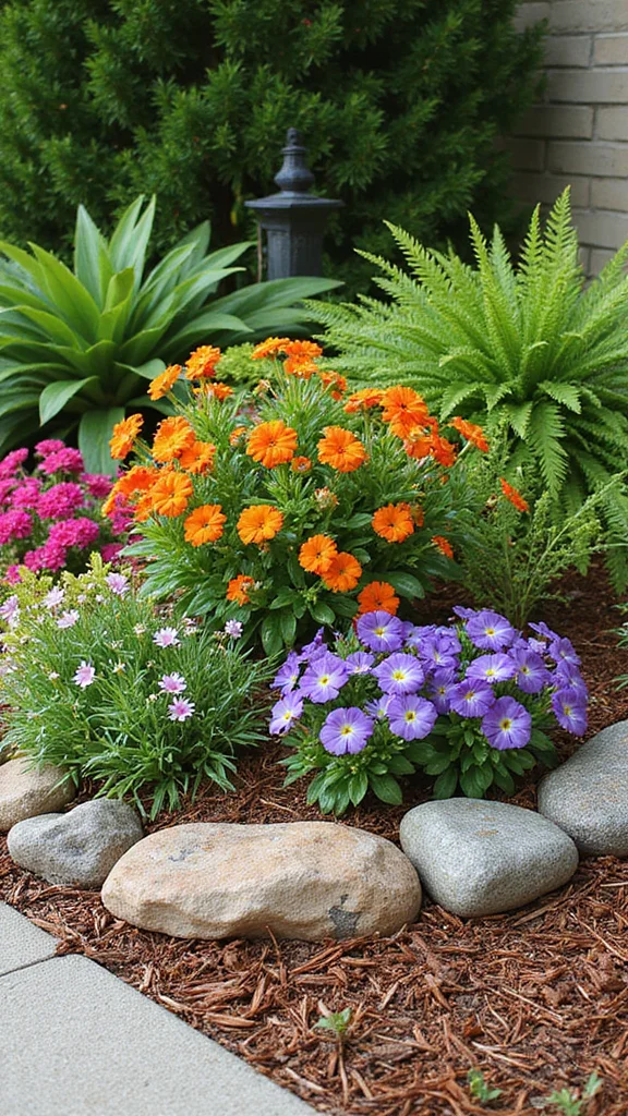 Corner Flower Bed Ideas That Make Awkward Yard Spaces Work Beautifully - 7. Mix of Foliage and Flowers 1