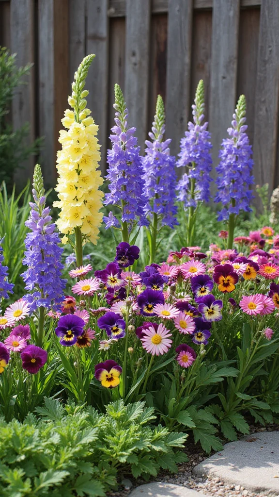 Cottage-Style Flower Bed Ideas With Overflowing Color and Soft Texture - 1. Layered Blooms: Embrace Vertical Planting 1