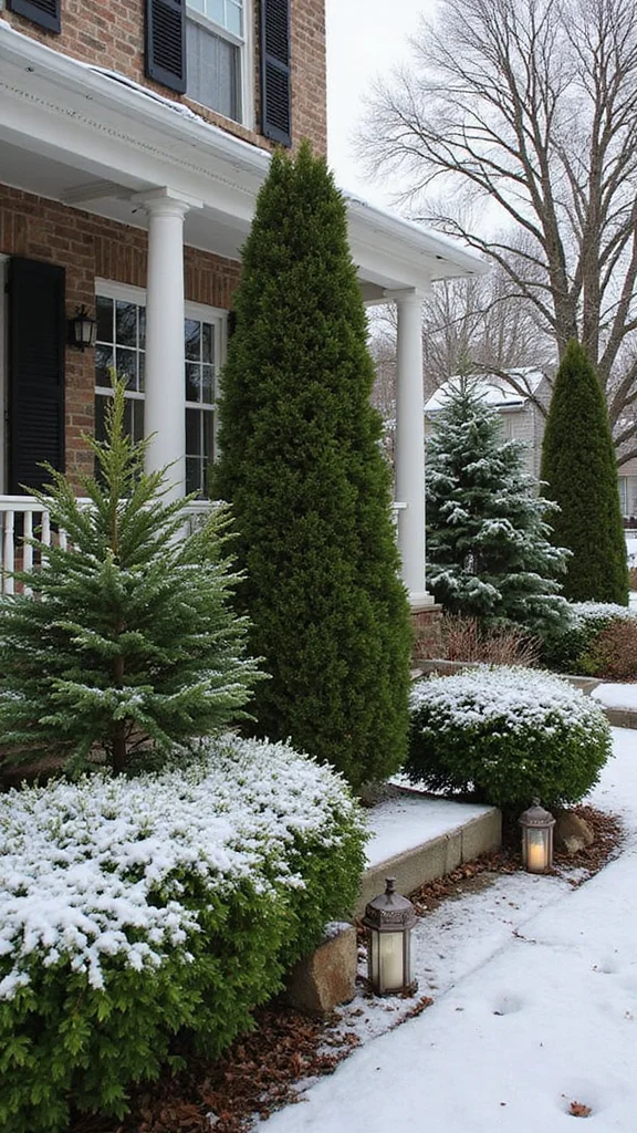 Fall Front Yard Landscaping Ideas That Stay Beautiful Through Winter - 4. Utilize Evergreen Plants 1