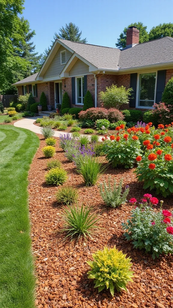 Front Yard Makeover Ideas for Ranch-Style Homes - 6. Use Mulch for Clean Lines 1