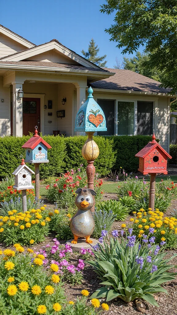 Front Yard Makeover Ideas for Ranch-Style Homes - 7. Introduce Outdoor Art 1