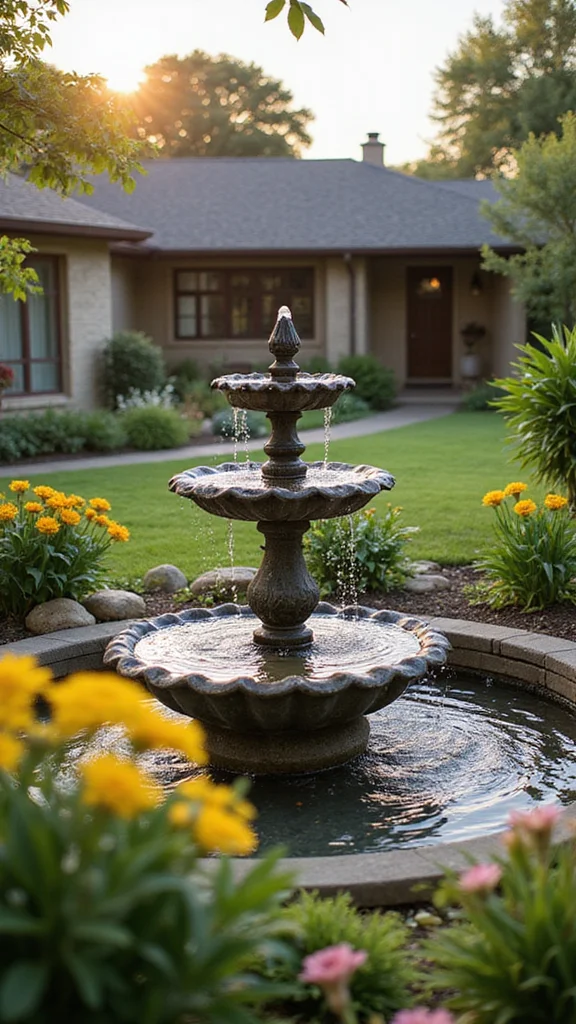 Front Yard Makeover Ideas for Ranch-Style Homes - 8. Create a Water Feature 1