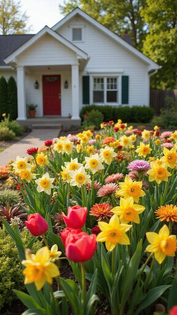 Front Yard Makeover Ideas for Ranch-Style Homes - 9. Plant Seasonal Blooms 1