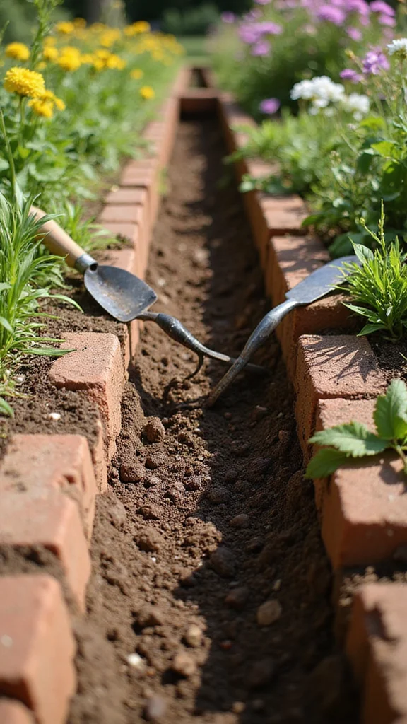 How to Edge Flower Beds With Bricks for a Clean, Permanent Border - Preparing the Ground 1