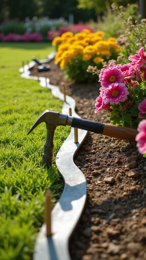 How to Install Metal Lawn Edging for Perfectly Straight Flower Bed Borders - 5. Install the Edging 1